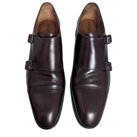 Broletto Men's Double Monk Strap Dress Shoes Size 10.5 Burgundy Brown Leather - Picture 4 of 15